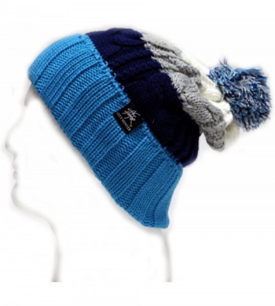 Skullies & Beanies Bold Stripe Pom Pom Knit Hat - Turquoise - CR11ORCDPSD $17.45