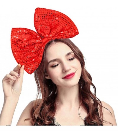 Headbands Women Huge Bow Headband Cute Bowknot Hair Hoop for Halloween Cosplay - Sequin - Red - CR192HM7RX6 $12.71