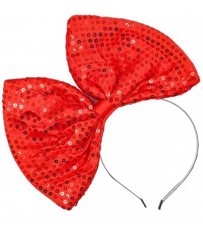 Headbands Women Huge Bow Headband Cute Bowknot Hair Hoop for Halloween Cosplay - Sequin - Red - CR192HM7RX6 $12.71