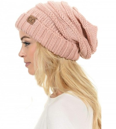 Skullies & Beanies Hat-100 Oversized Baggy Slouch Thick Warm Cap Hat Skully Cable Knit Beanie - Indi Pink - CG18XR2TGKM $41.06