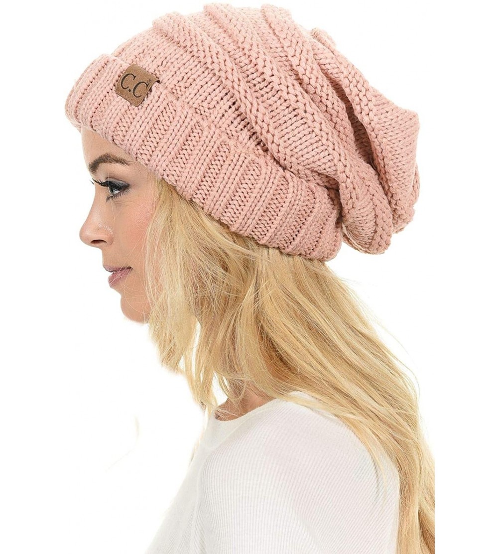 Skullies & Beanies Hat-100 Oversized Baggy Slouch Thick Warm Cap Hat Skully Cable Knit Beanie - Indi Pink - CG18XR2TGKM $21.44