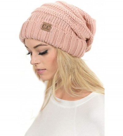 Skullies & Beanies Hat-100 Oversized Baggy Slouch Thick Warm Cap Hat Skully Cable Knit Beanie - Indi Pink - CG18XR2TGKM $21.44