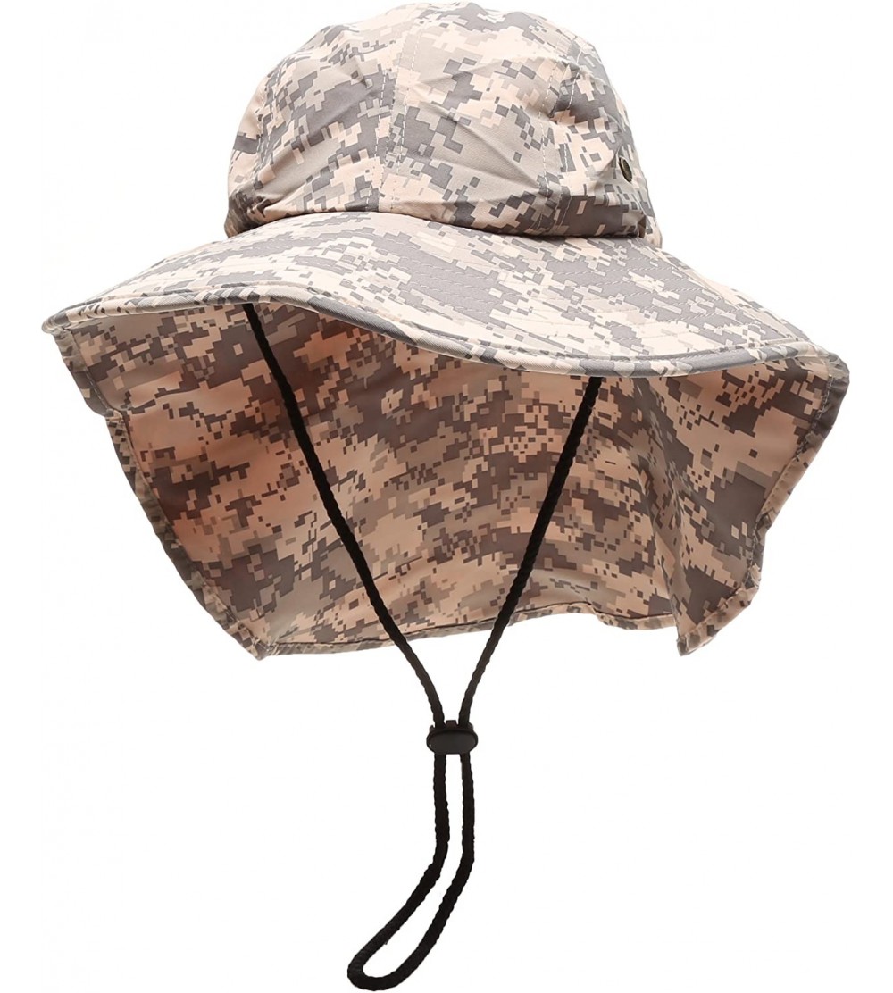Sun Hats Outdoor Sun Protection Hunting Hiking Fishing Cap Wide Brim hat with Neck Flap - Grey Digital Camo - C218G7QX76E $13.74