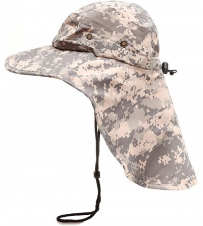 Sun Hats Outdoor Sun Protection Hunting Hiking Fishing Cap Wide Brim hat with Neck Flap - Grey Digital Camo - C218G7QX76E $13.74
