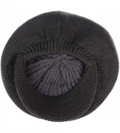 Skullies & Beanies Womens Winter Visor Cap Beanie Hat Wool Blend Lined Crochet Decoration - Charcoal Lines - CI18WISX00Z $20.57