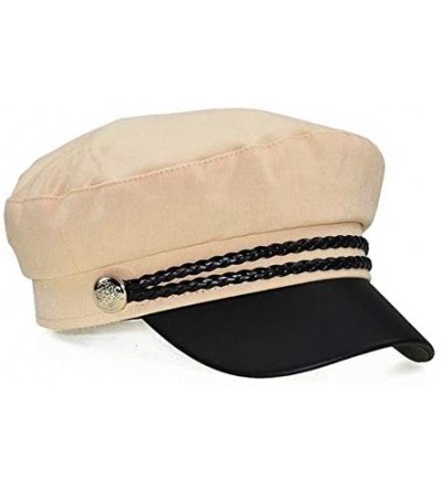 Berets Retro England Style Ladies Womens Girls Beret Baker Boy Peaked Cap Military Hat - Beige - C818W8M3NON $11.22