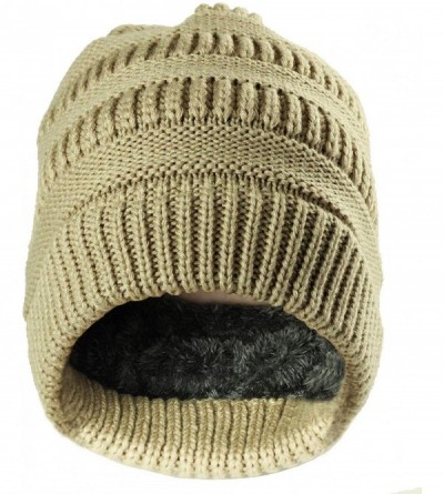 Skullies & Beanies Cable Knit Beanie Slouchy Hats Fleece Lined Cuff Toboggan Crochet Winter Cap Warm Hat Womens Mens - Beige ...