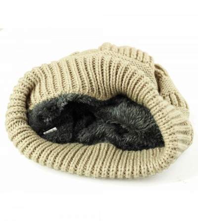 Skullies & Beanies Cable Knit Beanie Slouchy Hats Fleece Lined Cuff Toboggan Crochet Winter Cap Warm Hat Womens Mens - Beige ...