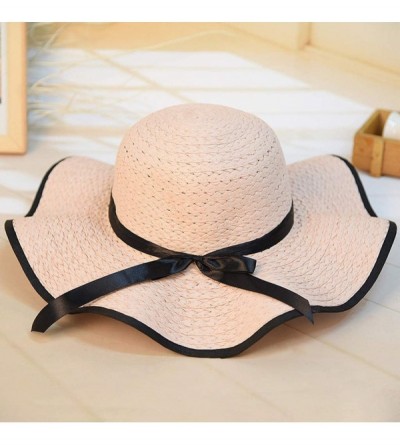 Sun Hats Womens Fashion Sun Hat Summer Beach Bowknot Wide Brim Flodable Packable Outdoor Sunscreen Straw Hat - Pink - CH18W3O...