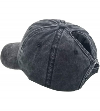 Baseball Caps Washed Ponytail Hats Baseball Vintage Distressed Twill Ponycap Messy Bun Cap - Black - CV18O920IXI $8.09