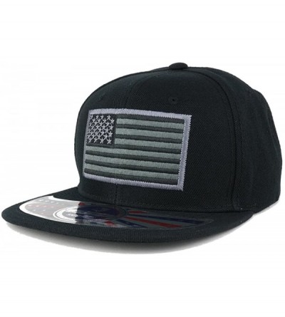 Baseball Caps USA Large American Flag Embroidered Flat Bill Snapback Cap - Black - C312NS0AKJA $21.95