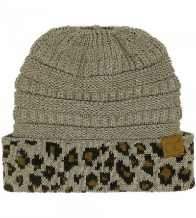 Skullies & Beanies Ponytail Messy Bun BeanieTail Soft Winter Knit Stretch Beanie Hat - Leopard Lt. Melange Gray - CY18AEHSYU4...