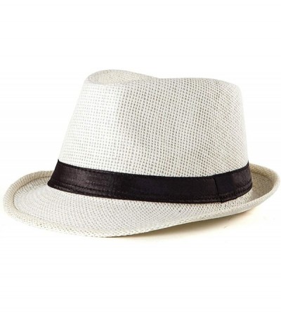 Fedoras Straw Fedora Hats for Men - Women Hat Summer Beach Hat Men Straw Hat Trilby Hat - CO18W4CKUMK $13.33