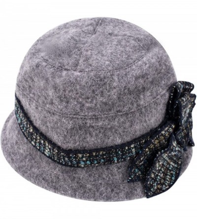 Bucket Hats Womens 1920s Gatsby Wool Flower Band Beret Beanie Cloche Bucket Hat A374 - Gray - C412M2Q22QL $9.85