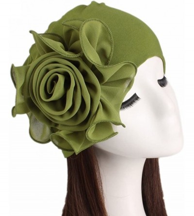 Skullies & Beanies Chemo Turban Hats Flower Turban Hats Stretchy Ladies Turban Brim Cap Pile Vintage Turban Cap for Women - C...
