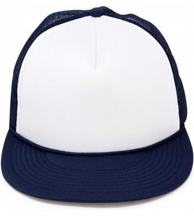 Baseball Caps Flat Billed Trucker Hat Mesh Back S M L Adjustable Cap Solid Two Toned Snapback - Navy-white - C011JF2NR4H $11.26