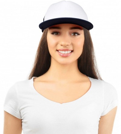 Baseball Caps Flat Billed Trucker Hat Mesh Back S M L Adjustable Cap Solid Two Toned Snapback - Navy-white - C011JF2NR4H $11.26