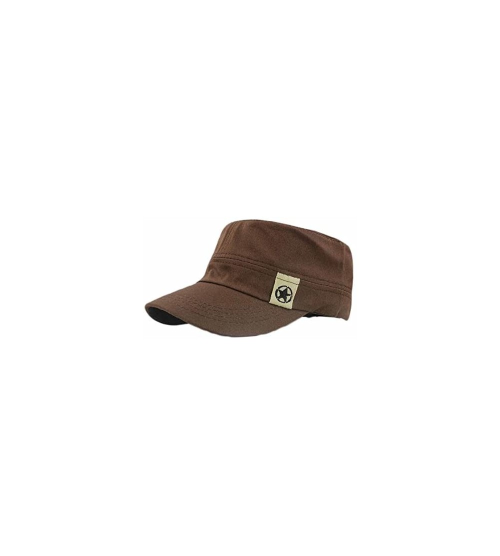 Baseball Caps Unisex Flat Roof Cotton Military Hat Sun Protection Visor Cadet Patrol Bush Hat Baseball Cap - Coffee - C018Q9S...
