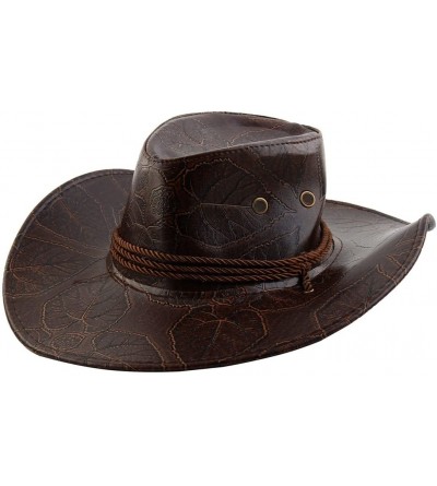 Cowboy Hats Unisex Faux Leather Leaf Pattern Adjustable Neck Strap Wide Brim Western Style Sunhat Cowboy Hat - Coffee Color -...