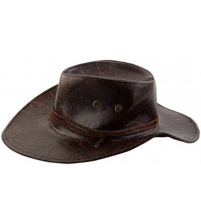 Cowboy Hats Unisex Faux Leather Leaf Pattern Adjustable Neck Strap Wide Brim Western Style Sunhat Cowboy Hat - Coffee Color -...