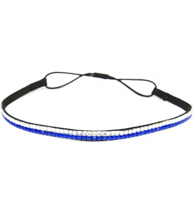Headbands Two Row Rhinestone Elastic Stretch Headband Accessory - Blue Clear - CU11D0HMZAT $12.36