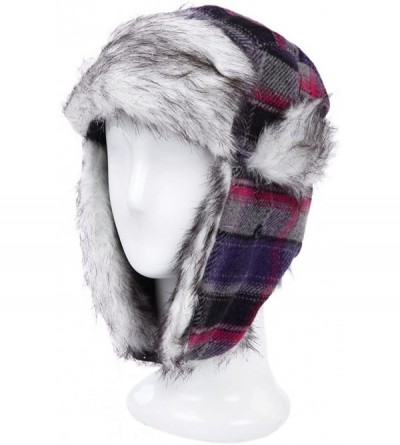 Bomber Hats Warm Winter Plaid Faux Fur Trapper Ski Snowboard Hunter Hat - Diff Colors - Grey/Purple - CJ1273T7T4H $7.92