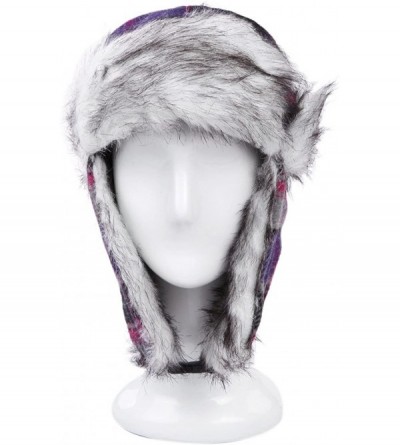 Bomber Hats Warm Winter Plaid Faux Fur Trapper Ski Snowboard Hunter Hat - Diff Colors - Grey/Purple - CJ1273T7T4H $7.92
