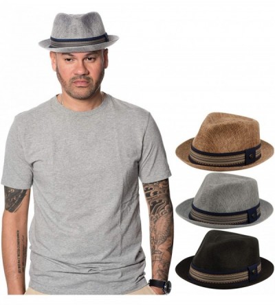Fedoras Mens Summer Fedora Cuban Style Short Brim Hat - F2805lt Brown - C518Q99ENA6 $29.65