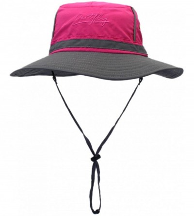 Sun Hats Outdoor Mesh Sun Hat Wide Brim Sun Protection Hat Fishing Hiking Hat - 2-colorblock Rose Red - CQ17YL98XMK $29.05