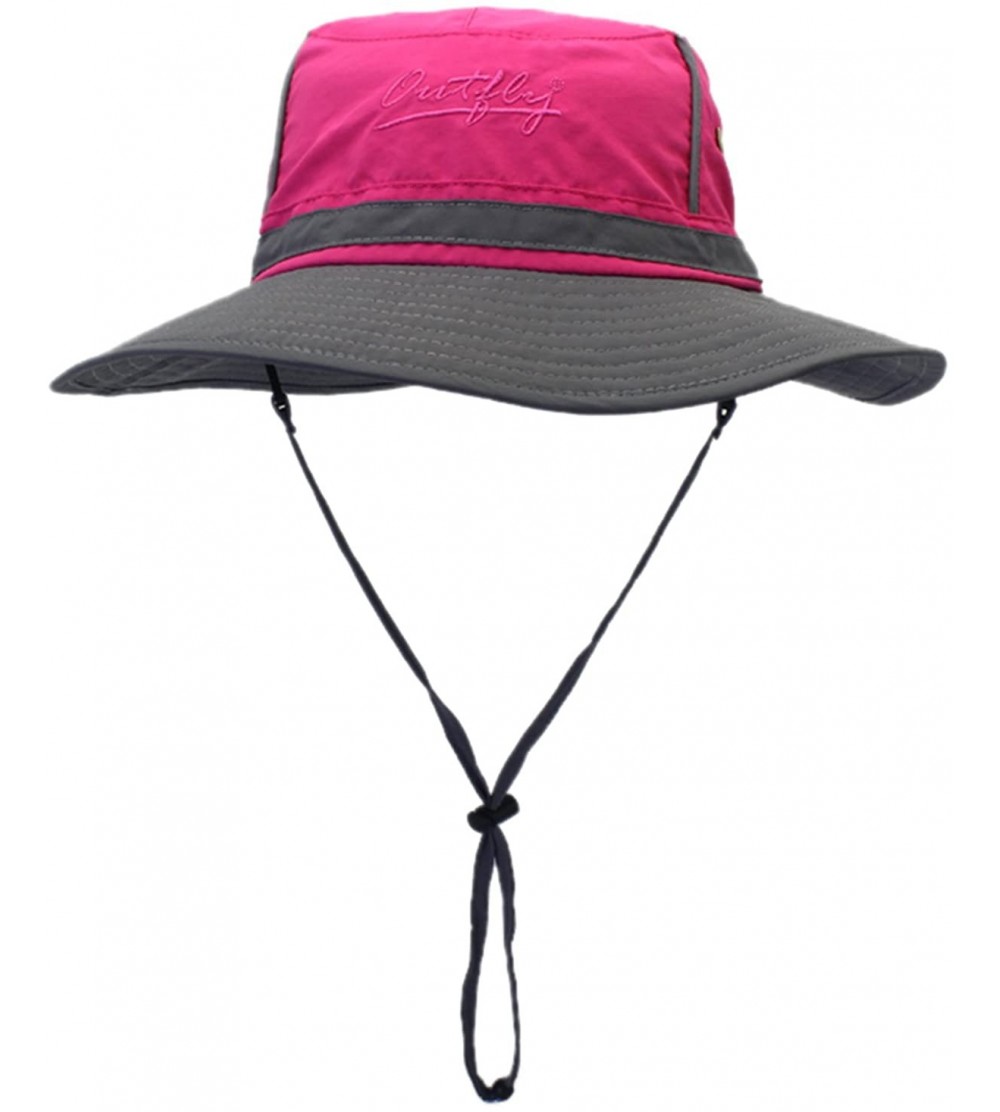 Sun Hats Outdoor Mesh Sun Hat Wide Brim Sun Protection Hat Fishing Hiking Hat - 2-colorblock Rose Red - CQ17YL98XMK $13.35