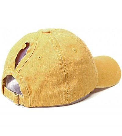 Baseball Caps Women's Retro Washed Cotton Twill Baseball Cap Ponytail Messy High Buns Ponycaps Adjustable Dad Hat - Yellow - ...