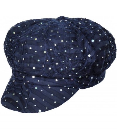 Newsboy Caps Womens Soft Sequin Newsboy Chemo Hat with Stretch Band- Fitted- for Cancer Hair Loss - 04- Navy Blue - C611BHBSV...