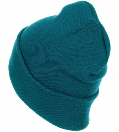 Skullies & Beanies Thick Plain Knit Beanie Slouchy Cuff Toboggan Daily Hat Soft Unisex Solid Skull Cap - Teal - CL18KNZQYGN $...