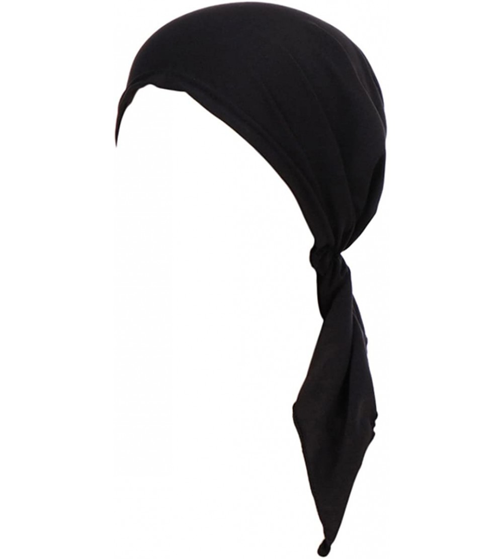 Skullies & Beanies Summer Chemo Scarf Lightweight Silky Beanie Ruffle Cap Cancer Headwear for Womens - Black - C818CUI0ZHH $8.21