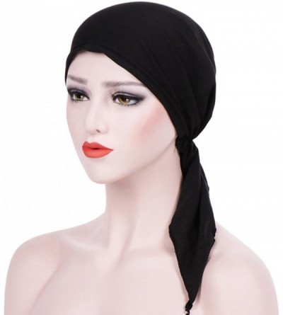 Skullies & Beanies Summer Chemo Scarf Lightweight Silky Beanie Ruffle Cap Cancer Headwear for Womens - Black - C818CUI0ZHH $8.21