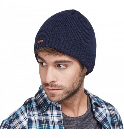 Skullies & Beanies Fleece Lined Beanie Hat Mens Winter Solid Color Warm Knit Ski Skull Cap - Navy - CB186HL9UNQ $10.72