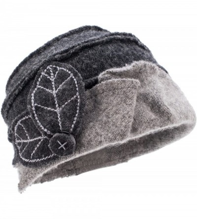 Berets Two-Tone Womens Ladies Winter 1920s 100% Wool Leaf Bucket Beret Cap Hat A375 - Dark Gray Top Light Gray Trim - CJ12MYX...