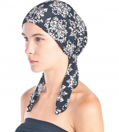 Skullies & Beanies Pre Tied Bandana Turban Chemo Head Scarf Sleep Hair Cover Hat - Black White Damask - C1187I02CSG $28.52