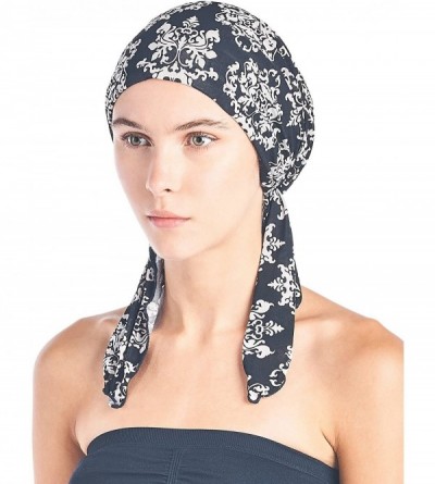 Skullies & Beanies Pre Tied Bandana Turban Chemo Head Scarf Sleep Hair Cover Hat - Black White Damask - C1187I02CSG $16.41