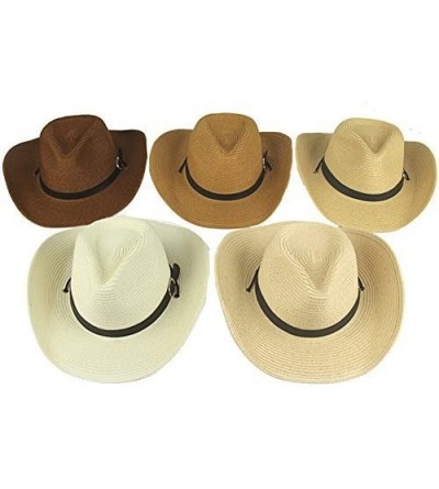 Cowboy Hats Adult Straw Cowboy Hat Wide-Brimmed Woven Summer Sun Hat - Tan - CG18ZQQMQ06 $25.67