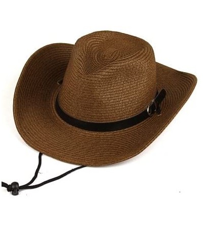 Cowboy Hats Adult Straw Cowboy Hat Wide-Brimmed Woven Summer Sun Hat - Tan - CG18ZQQMQ06 $11.00