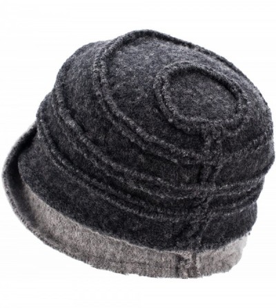 Berets Two-Tone Womens Ladies Winter 1920s 100% Wool Leaf Bucket Beret Cap Hat A375 - Dark Gray Top Light Gray Trim - CJ12MYX...