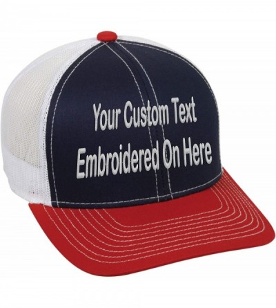 Baseball Caps Custom Trucker Mesh Back Hat Embroidered Your Own Text Curved Bill Outdoorcap - Navy/White/Red - CE18K5IMHDD $4...