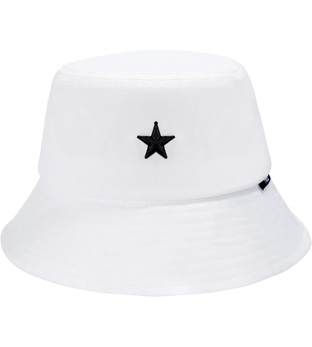 Bucket Hats Unisex Fashion Unique Word Embroidered Bucket Hat Summer Fisherman Cap for Men Women Teens - Star White - CU19085...