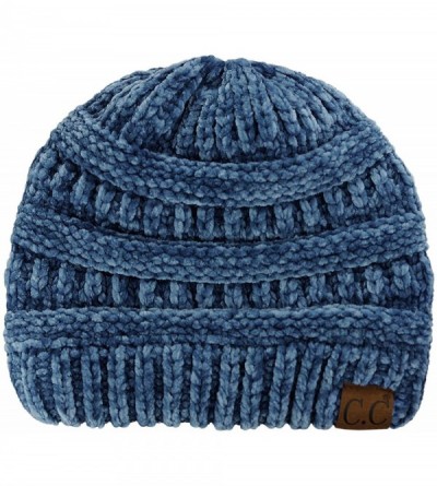 Skullies & Beanies Women's Chenille Soft Warm Thick Knit Beanie Cap Hat - Dark Denim - C118IQELKQK $29.15