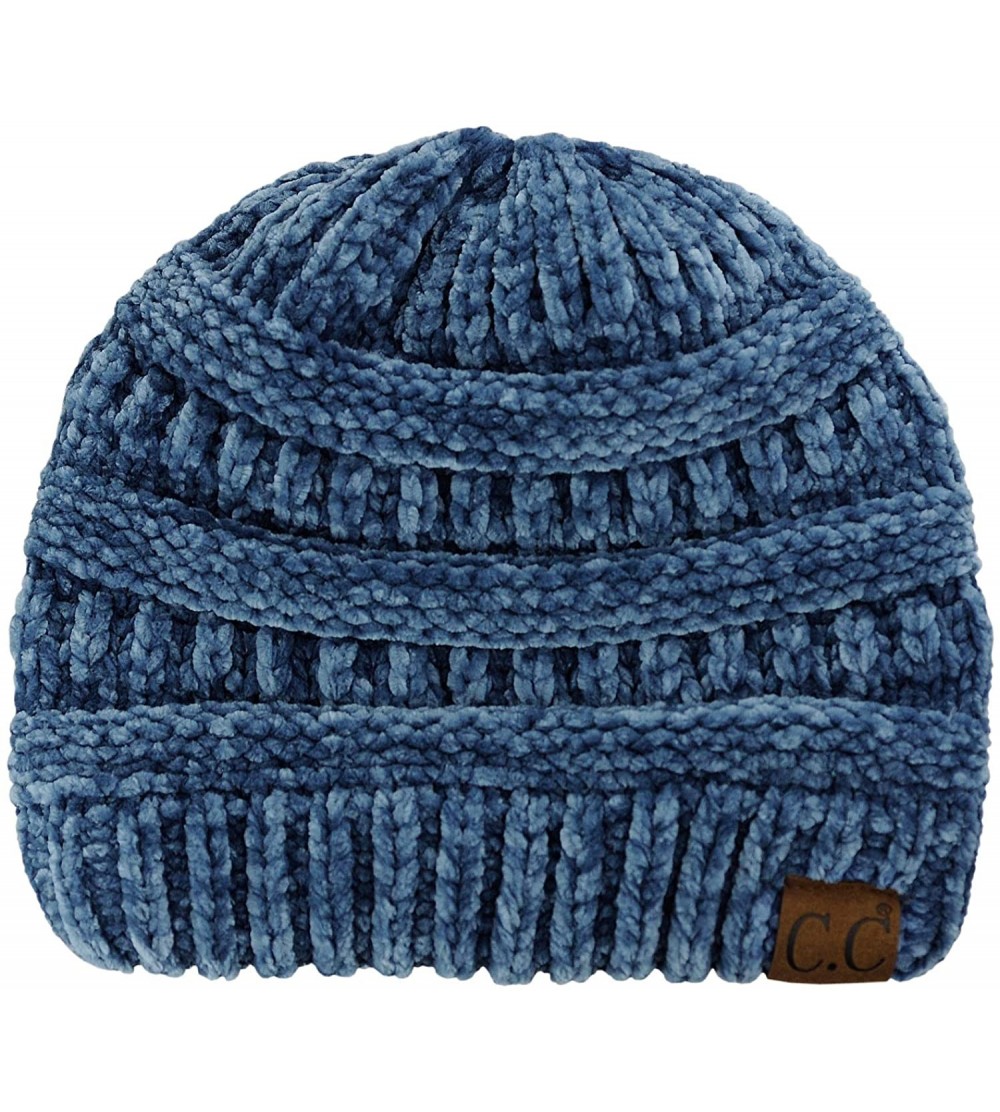 Skullies & Beanies Women's Chenille Soft Warm Thick Knit Beanie Cap Hat - Dark Denim - C118IQELKQK $14.01
