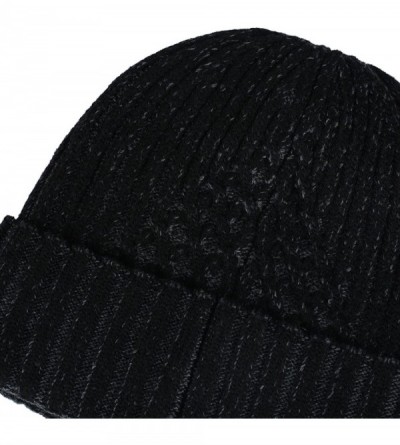 Skullies & Beanies Wool Cuffed Beanie Hat Warm Winter Knit Hats Unisex Skull Cap with Lining - D - (Black) - CC1872IN0WZ $11.75