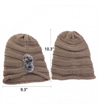 Skullies & Beanies Women Knit Slouchy Beanie Chunky Baggy Hat with Fur Pompom Winter Soft Warm Ski Cap Knitted Hat - Khaki - ...
