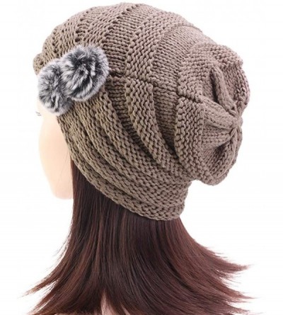 Skullies & Beanies Women Knit Slouchy Beanie Chunky Baggy Hat with Fur Pompom Winter Soft Warm Ski Cap Knitted Hat - Khaki - ...