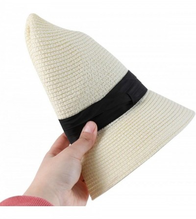 Sun Hats Womens UPF50 Foldable Summer Straw Hat Wide Brim Fedora Sun Beach hat - Style A-beige - CJ189W4YLKQ $16.29